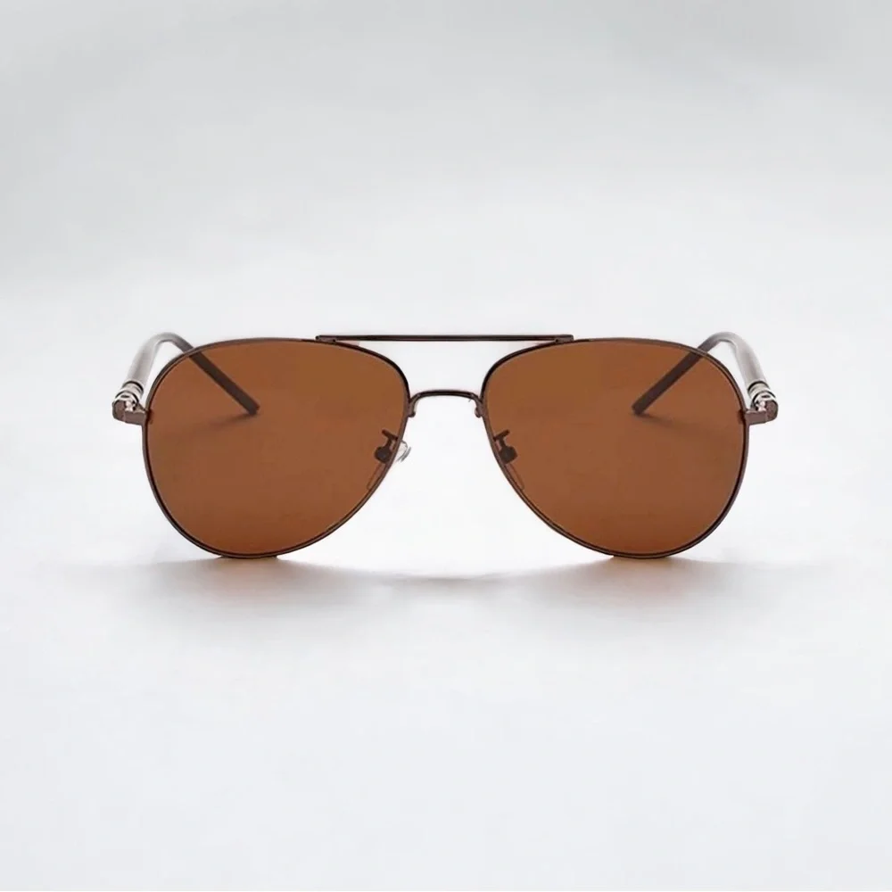 Mens Brown Metal Frame Aviator Sunglasses Polarized Lenses New